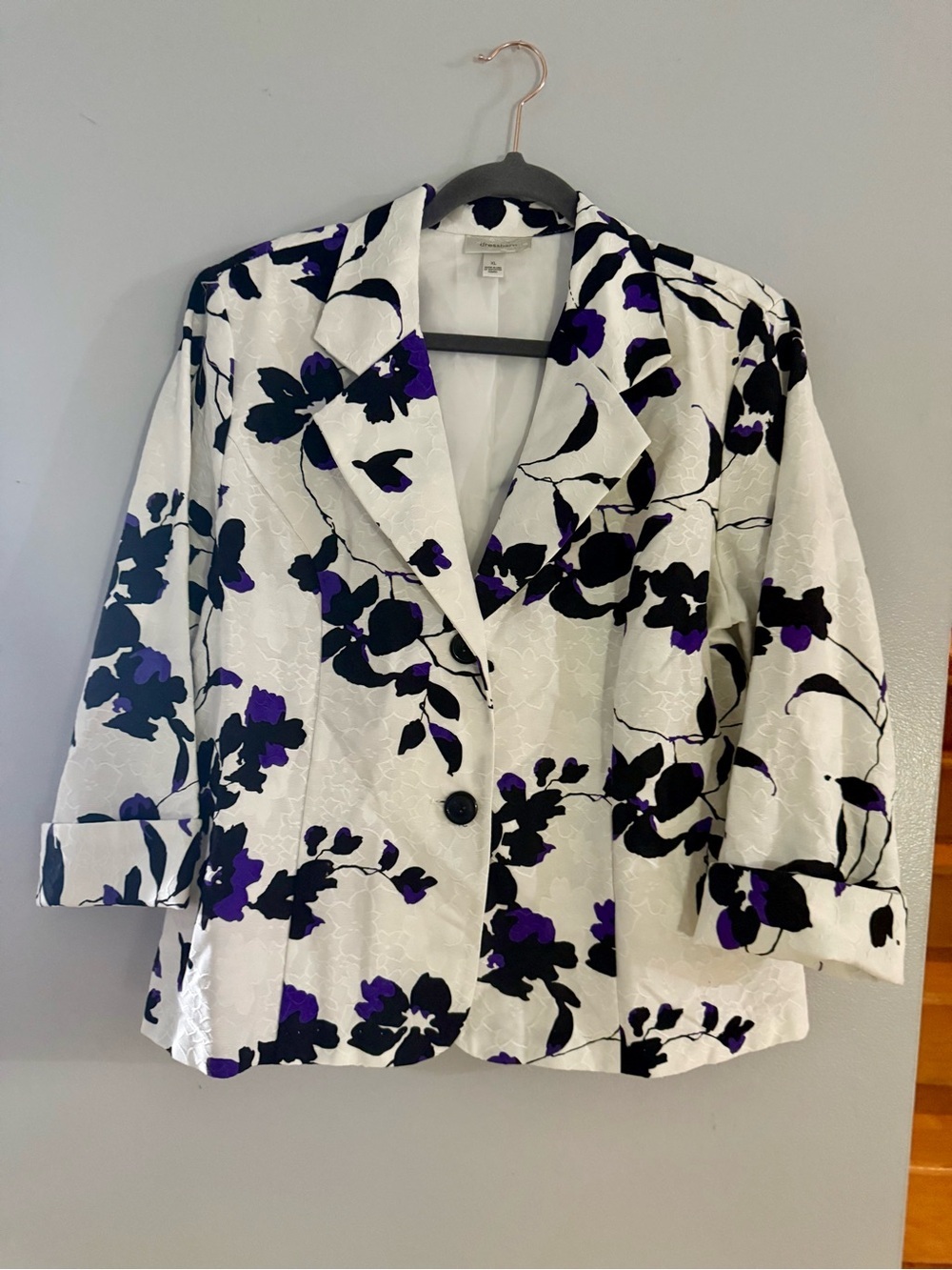 Dressbarn White Floral Statement Blazer ✨ Purple & Black Bloom Jacket XL
